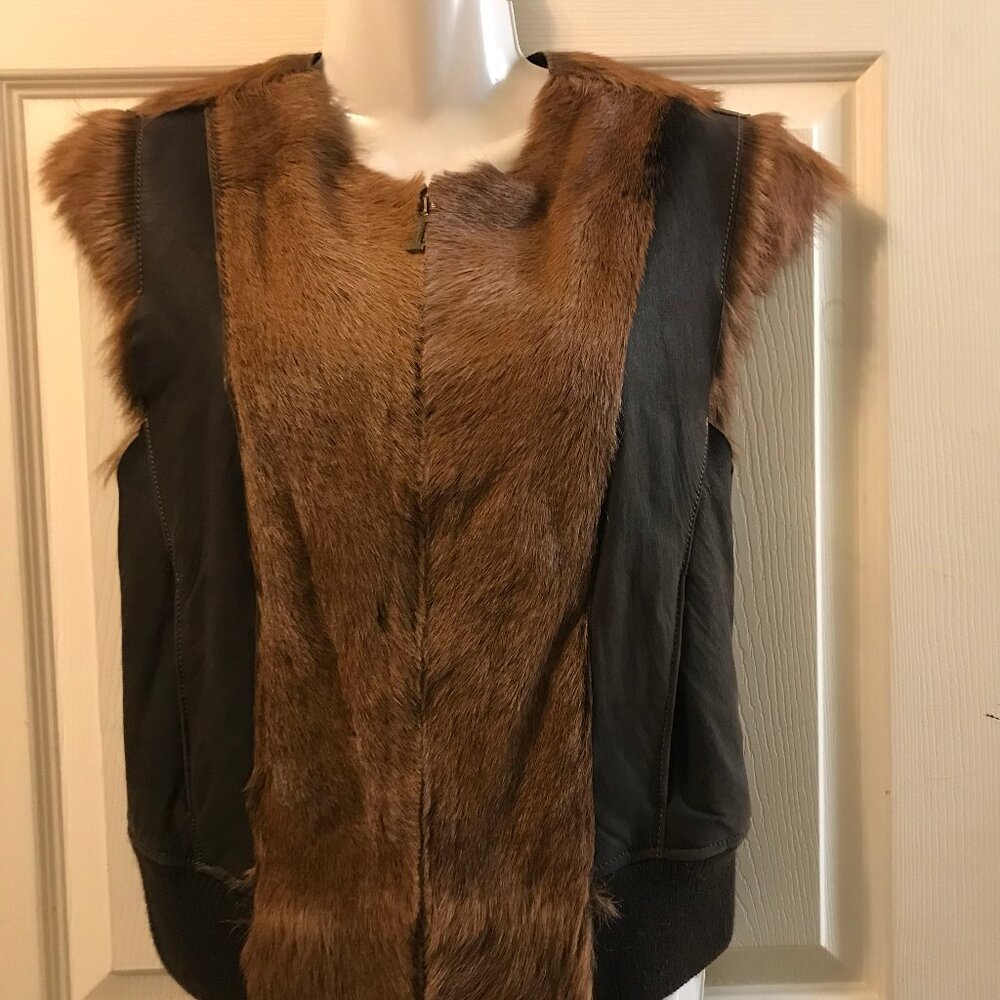 ICEBERG BRAND AFRICAN SPRINGBOK BROWN HAIR FUR LEATHER VEST SIZE SMALL